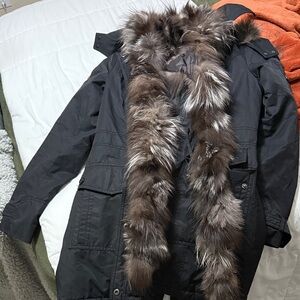 Barneys New York CO-OP Black Jacket with Fur Trim